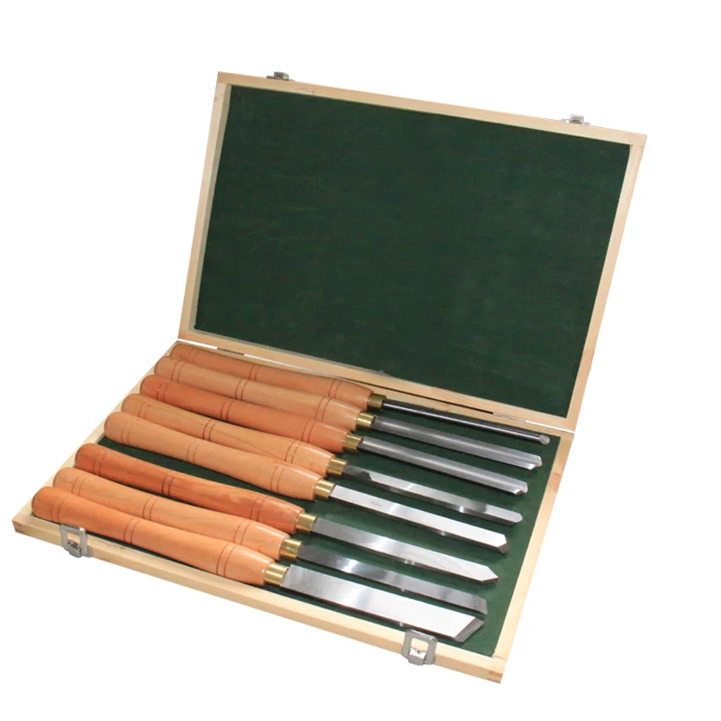 8-Pieces HSS Wood Turning Tools Lathe Chisel Set With Walnut Handle (Wooden Storage Case)