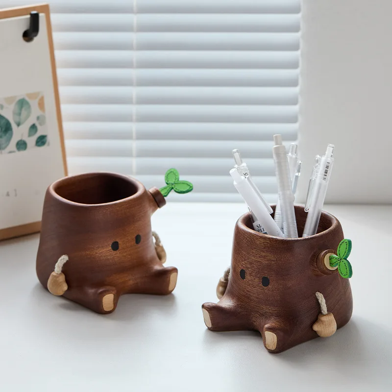 

Tree Stump Pen Holder Creative Cute Office Desktop Pen insert Ornament Study Home Gift Solid Wood Storage Ornament