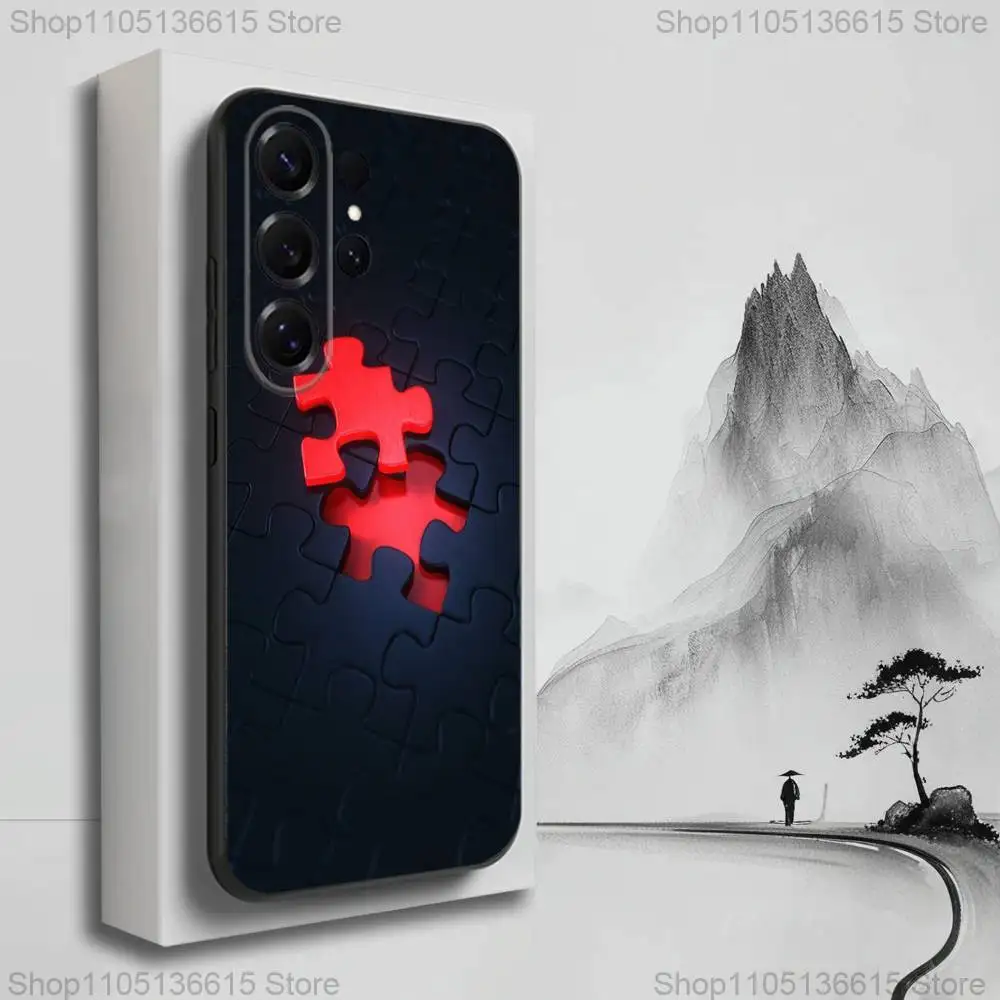 Interesante funda de teléfono con rompecabezas artístico para Samsung S25,S24,S23,S22,S21,S20,S10,Ultra,Plus,Lite,FE, funda negra de silicona suave