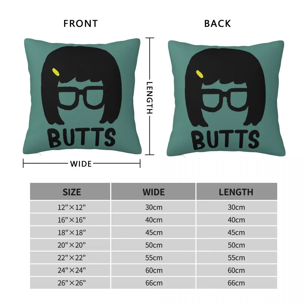 Bob's Burgers Tina Belcher Butts Square Pillowcase Polyester Linen Velvet Creative Zip Decor Sofa Seater Cushion Cover