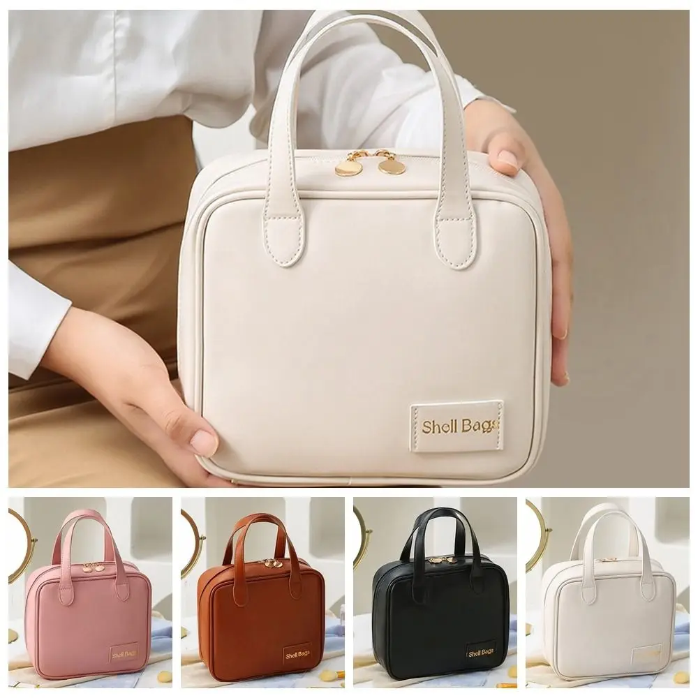 

Zipper PU Leather Cosmetic Bag Simple Letter Shell Bag Travel Wash Bag Large Capacity Makeup Tote Makeup Pouch Bag Travel