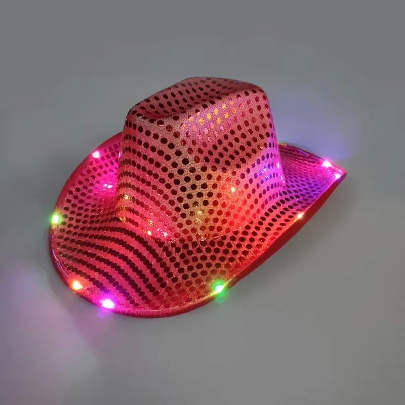 1pcs Cowboy Hat Led Sequin Glow Party Cap Flashing Light Up Dance For Birthday Wedding Festival Halloween view 3
