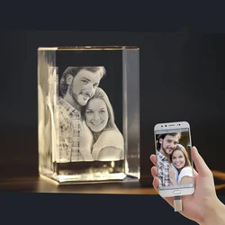 Customized Photo 2D Laser Engraving Crystal Photo Frame Pets Baby Personalized Picture on Glass Cube Model Gift Home Decoration
