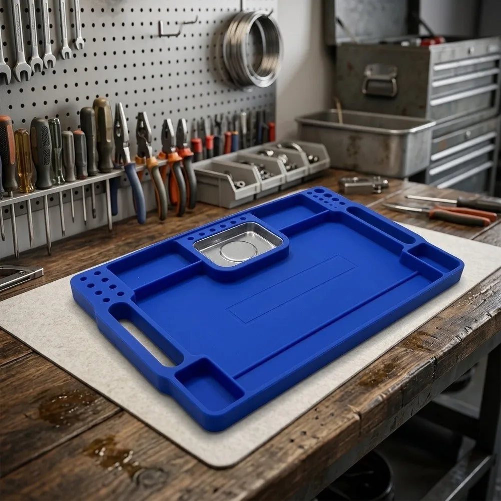 For Auto Repair Shop Substance Resistant Lightweight Portable Bright Visibility Color Non Slip Silicone Tool Tray