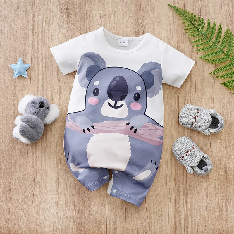 

Newborn Baby Boys Jumpsuit Costume Romper Onesies Short Sleeve Print Clothes Summer Round Neck Outdoor Sport Toddler 0-18 Months