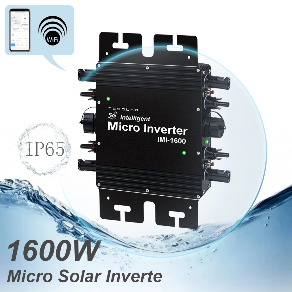 1600W Grid Tie Solar Inverter DC 20-50V To AC 120V 230V MPPT High Efficiency With Built-in WiFi Microinverter IP65 For Home Use