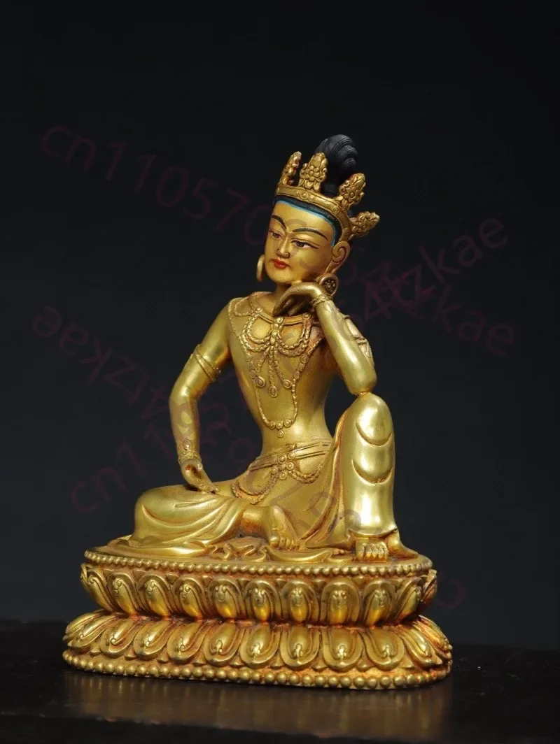 Hand-Cast Premium Copper Gilded Guanyin Statue - 7.9