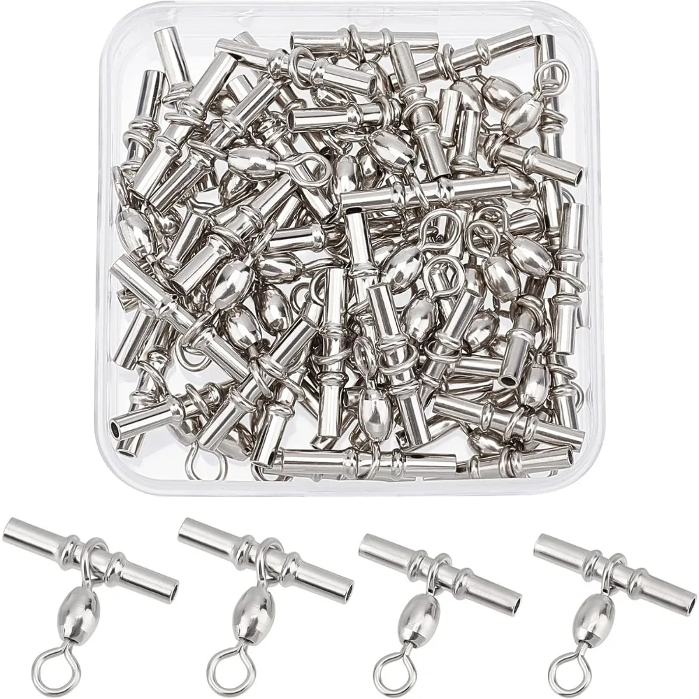 

50Pcs 2 Size 3 Way Cross-Line Barrel Fishing Swivel T-Turn Barrel Swivel Swivel Brass Fishing Line Connector