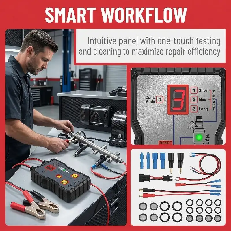 Car Engine Fuel Injector Tester and Cleaner Kit 4 Pulse Modes 4 Multi Test Leads DIY Auto Maintenance for Injector System Repair