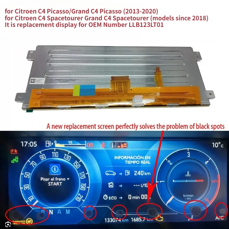 Replacement LCD Liquid Crystal Display 12.3 Inches LLB123LT01 for Citroën C4 Picasso for Peugeot 3008 Citr Instrument Navigation