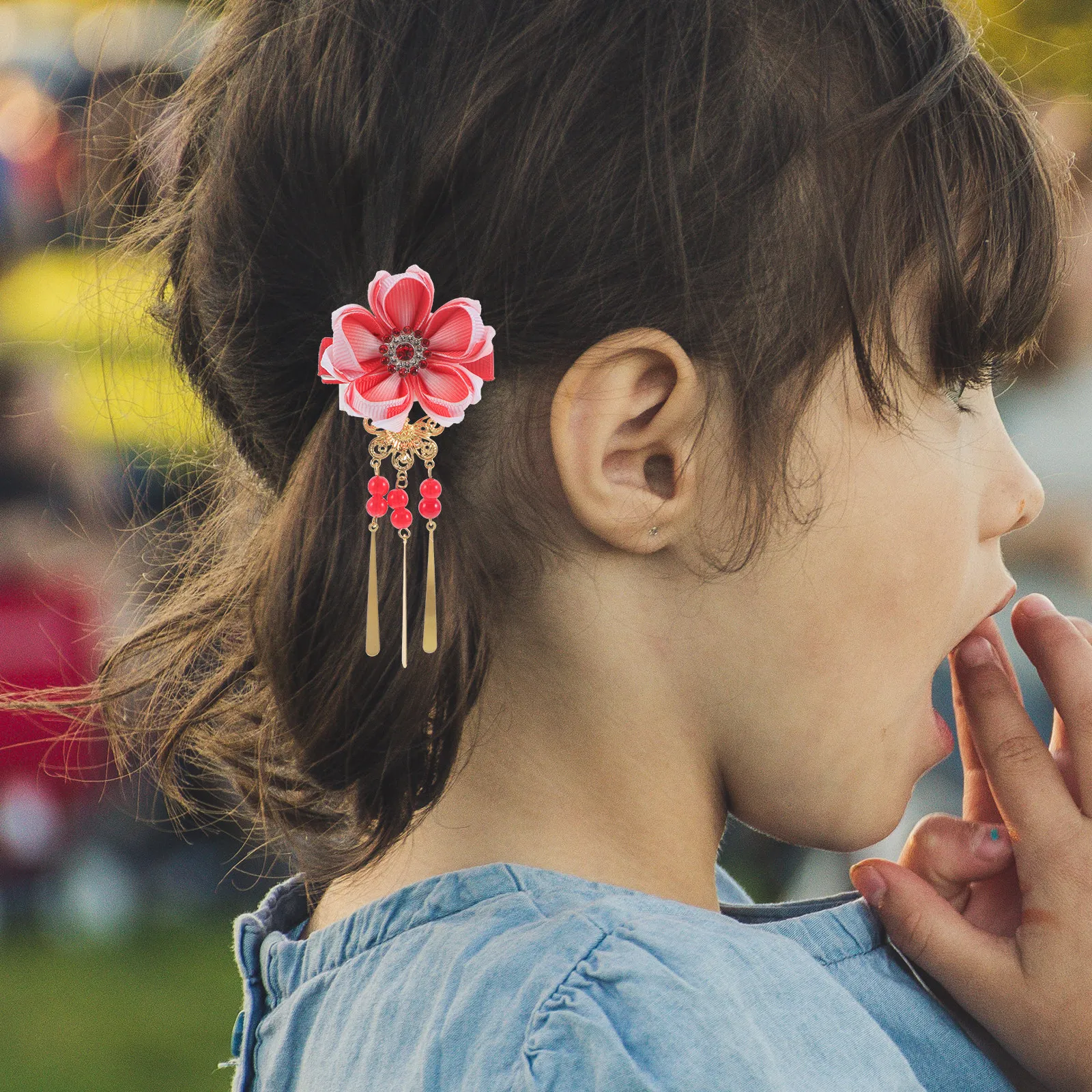 

4Pcs Hanfu Hair Clips Traditional Chinese Style Red Purple Flower Hairpins Japanese Inspired Tassel Barrettes for Festive Events