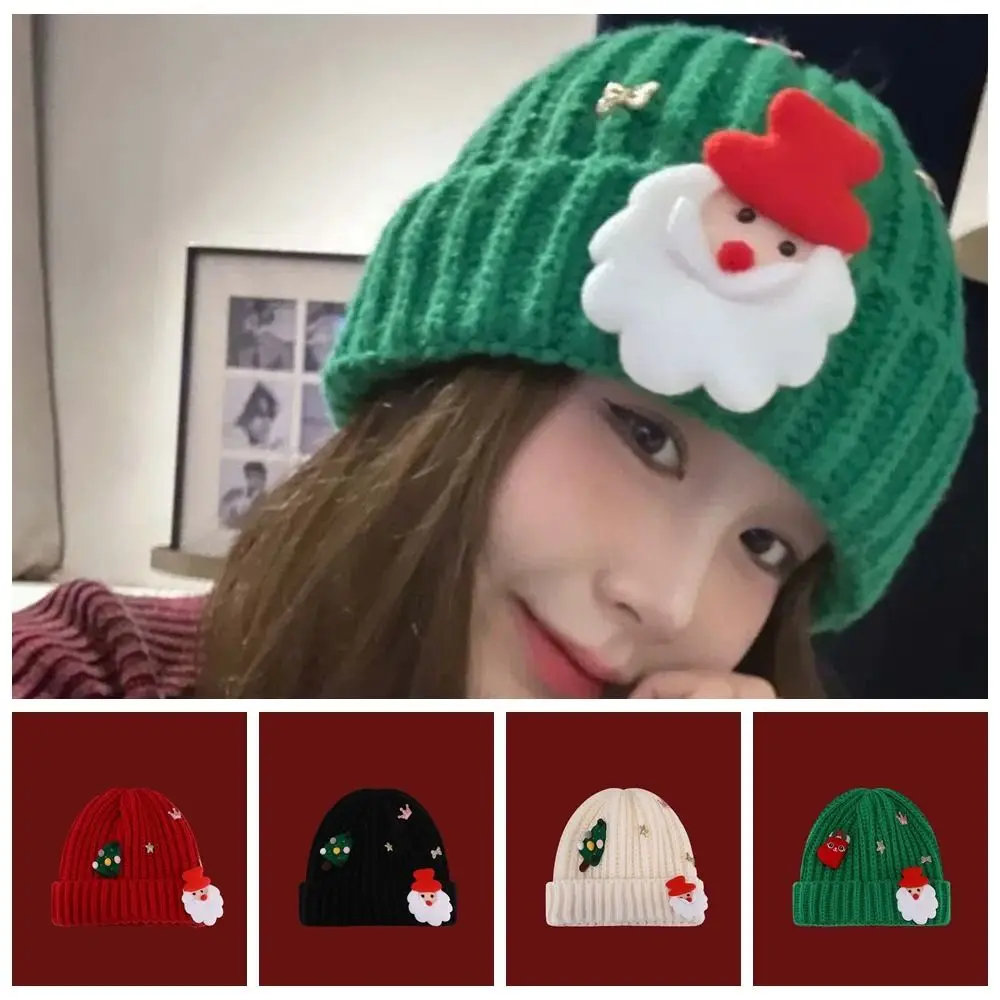 

Versatile Soft Christmas Plush Cap Woven Plush Big Pullover Hat Green Bow Thickened Brimless Cap Outdoor