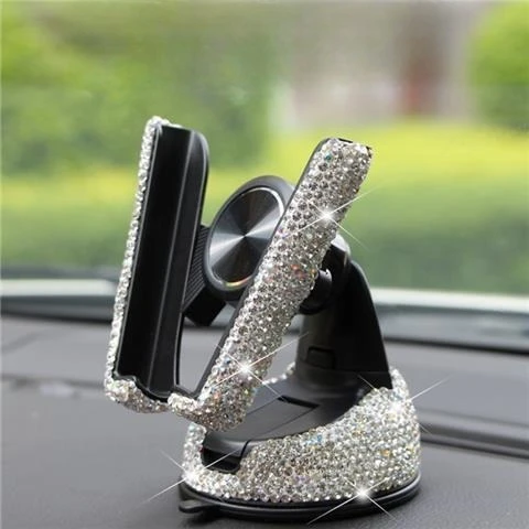 Diamond Car Phone Holder Universal Air Vent Dashboard Suction Cup Creative Multi-function Car Mount for Women