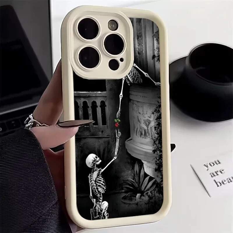 Custodia morbida in Silicone Skeleton Flowers per IPhone 7 8 Plus 15 14 13 12 11 Pro Max X XR XS Max 13 Mini SE2020 Cover antiurto