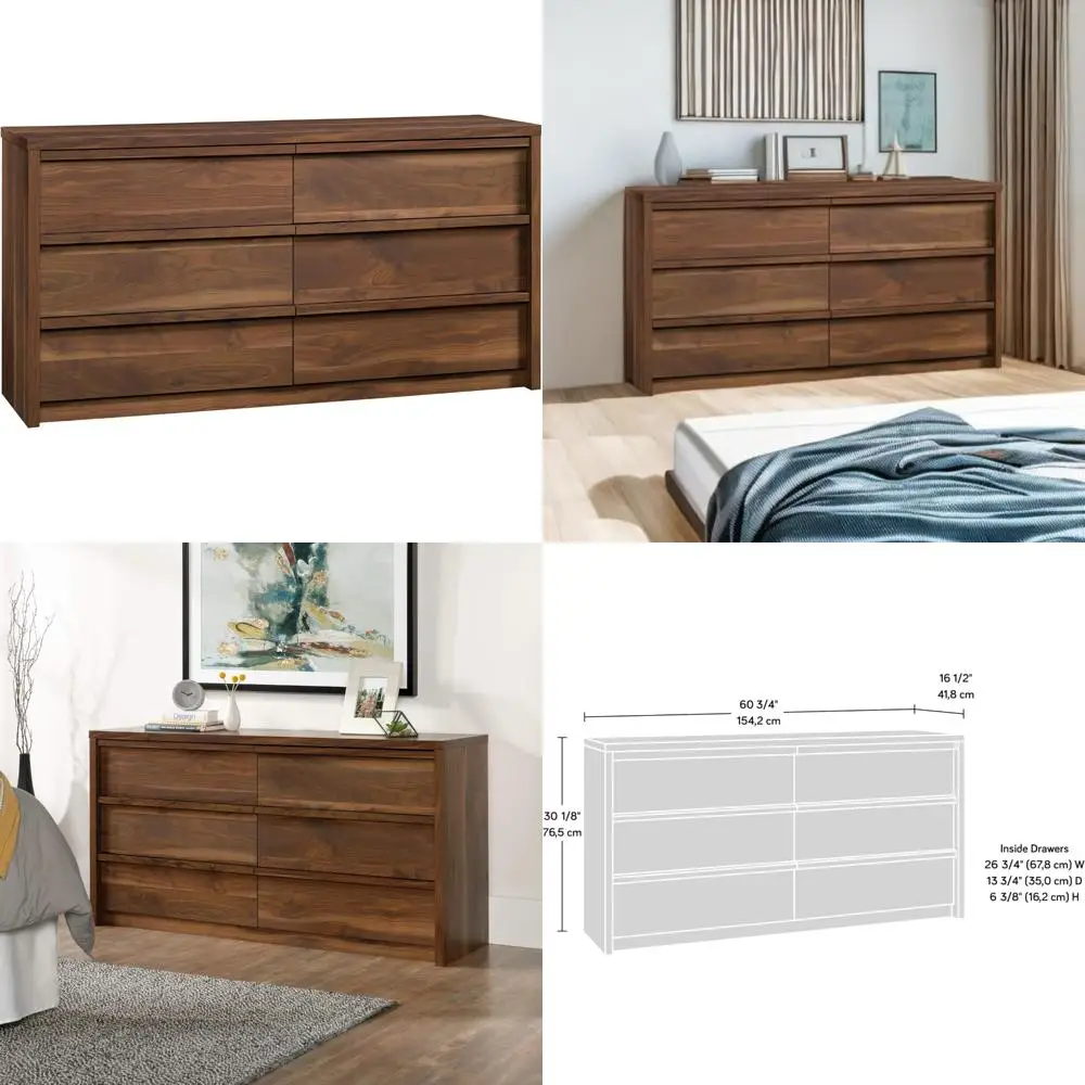 

6-Drawer Grand Walnut Bedroom Dresser with Wooden Chest of Drawers