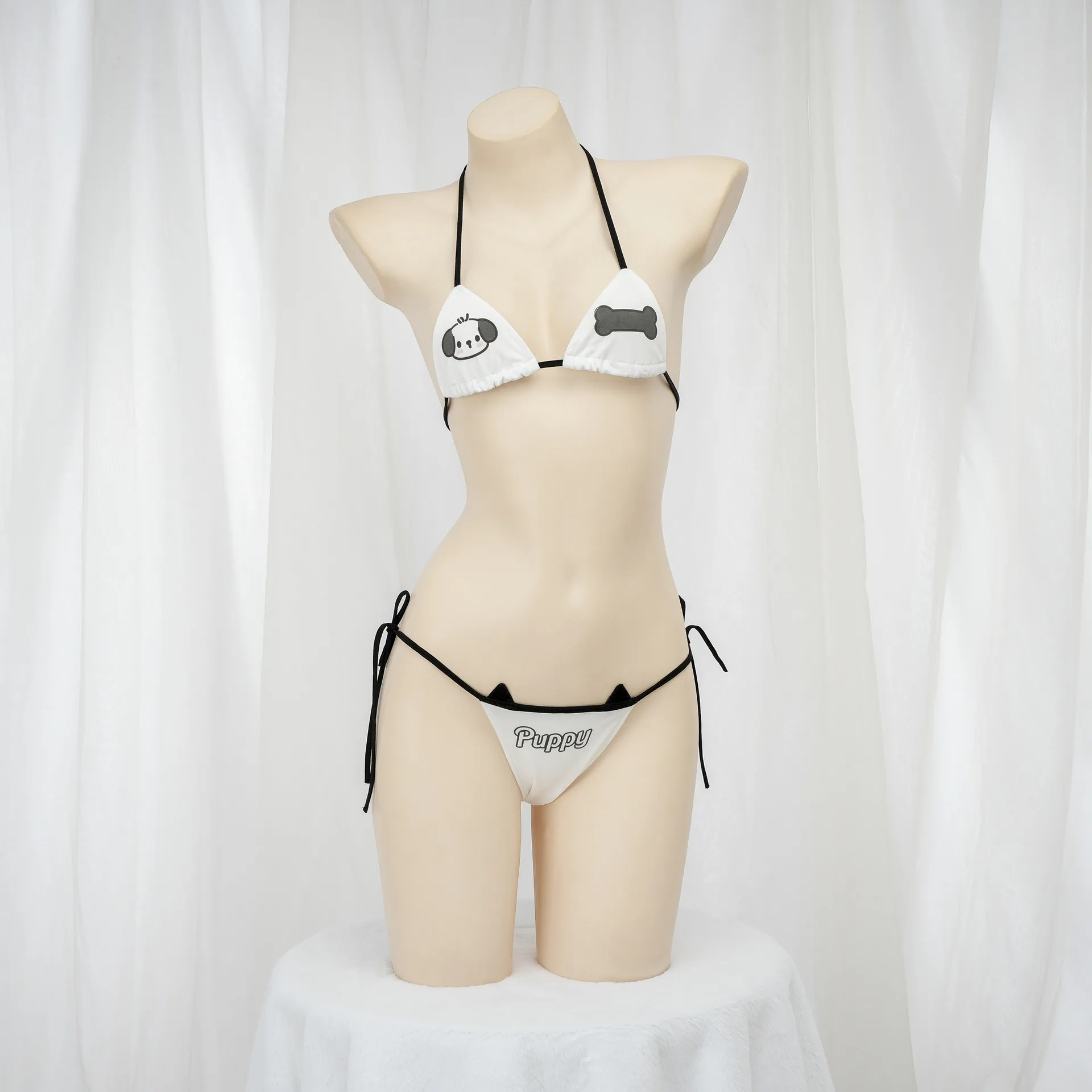 

Summer Holiday Beachwear Bra Sets Women Sexy White Animal Print Lace Up Bikini Kawaii Bikini Swimsuit Bathing Suit