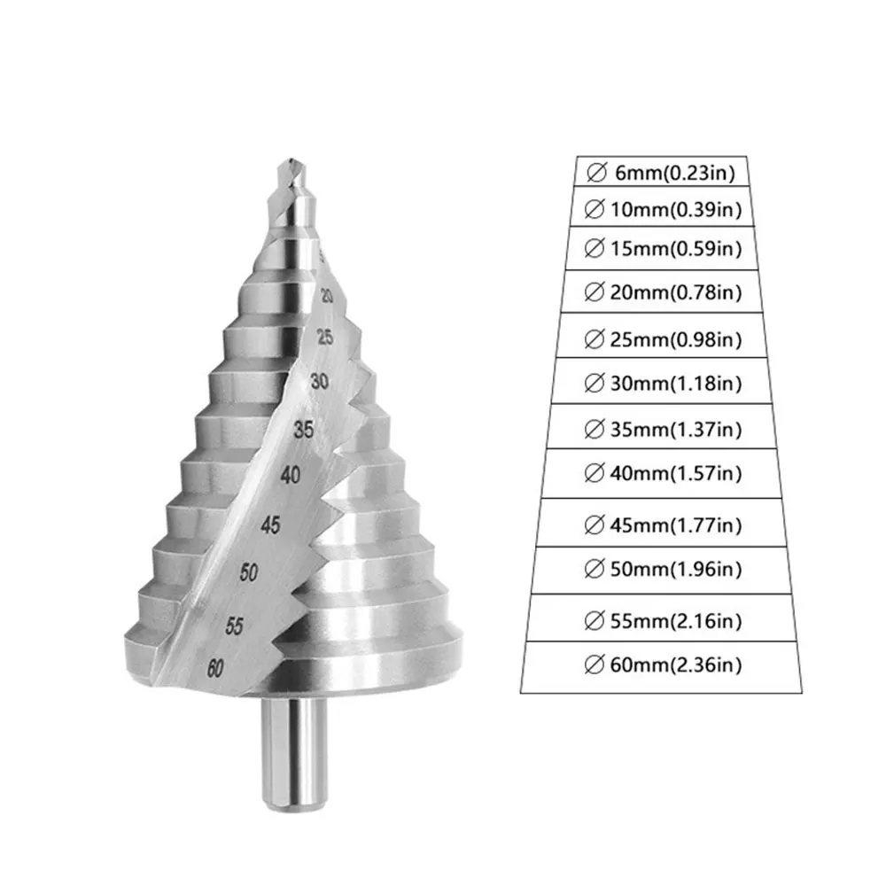 6-60mm Step Drill Bit Spiral Groove Pagoda Hole Cutter Metal Sheet Cone Drill Bit Triangular Shank Step Hole Opener Reamer