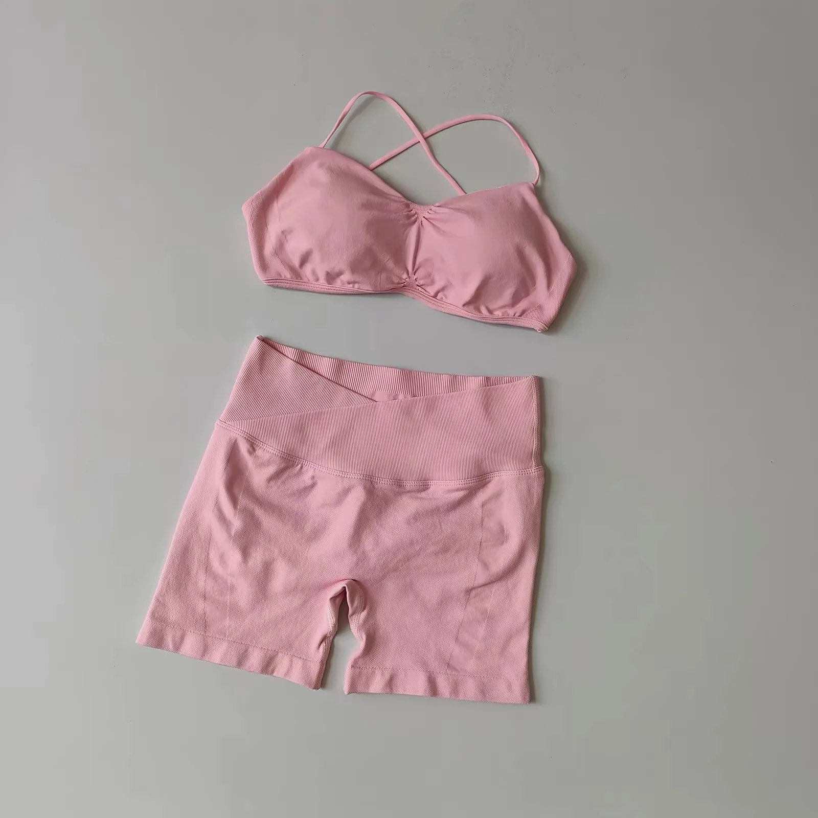 2-teiliges Set aus Sport-BH und Shorts mit hoher Taille, Bauch- und Hüftformung, stoßdämpfend, Neckholder, Yoga-Set, Lauf- und Fitness-Set – Detail 14