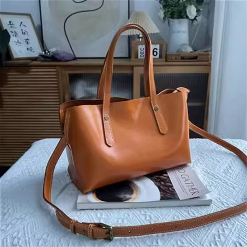 PNDME fashion casual genuine leather women\'s handbag tote bag handmade natural soft real cowhide commuter shoulder messenger bag