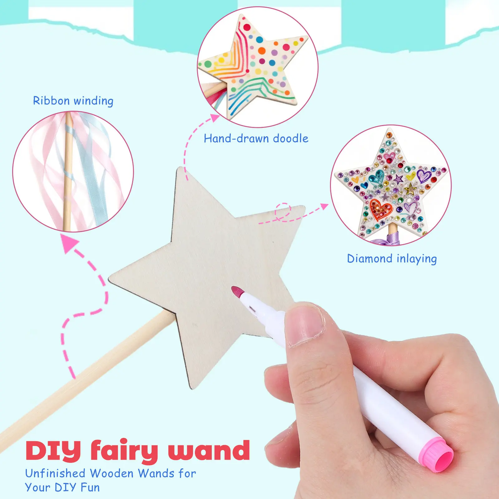 

10Pcs Fairy Wands Premium Wood DIY Craft Accessories Kids Birthday Party Dress Performance Creative Gift