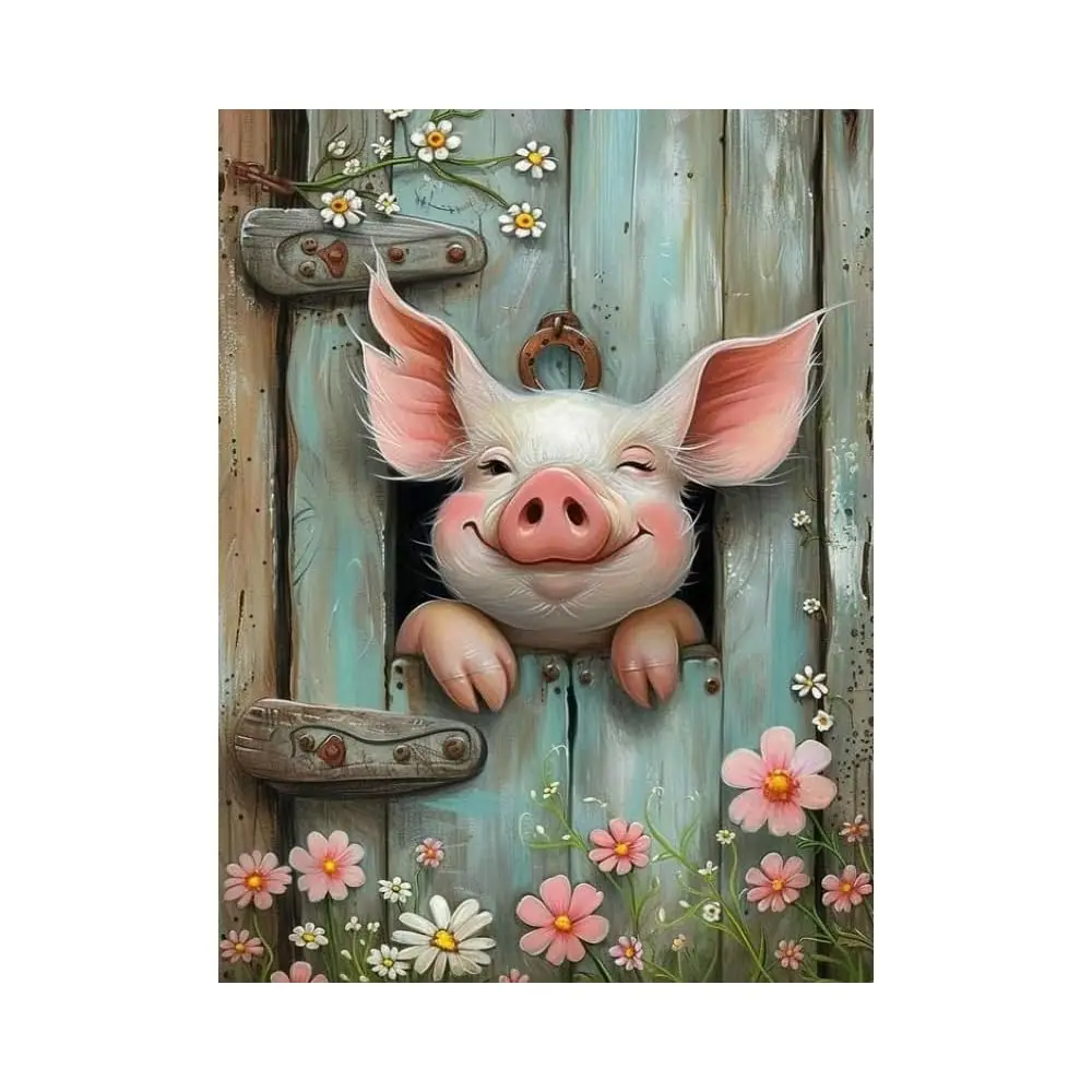 

Pig Diamond Art Painting Kits for Adults-Round Full Drill Diamond Dots Paintings for Beginners, 5D Paint with Diamonds Pictu