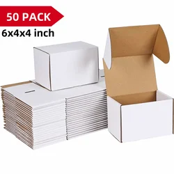 6x4x4 Shipping Boxes Set of 50,White Corrugated Cardboard Box for Mailing Packing Gifts Small Business