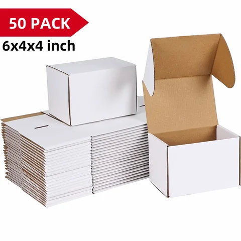 6x4x4 Shipping Boxes Set of 50,White Corrugated Cardboard Box for Mailing Packing Gifts Small Business