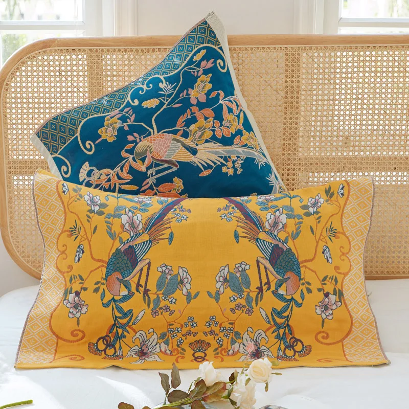 

Cotton Gauze Embroidered Pillow Cover Ethnic Print Decorative Bedding Pillowcase Home Decor Item for Adult Bed Cushion 52x75 cm