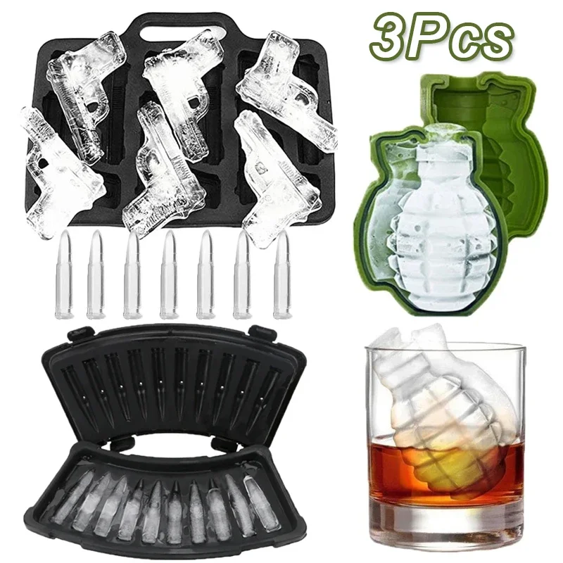 Plastic Ice Cube Mold 3D Crative Gun Bullet Grenade Shape  DIY Household Use Summer Whiskey Wine Pudding Maker