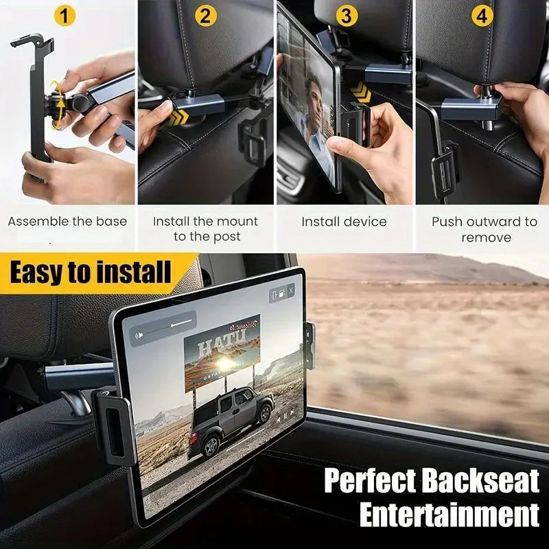"360° Rotating Waterproof Car Headrest Phone/Tablet Mount: Universal 4.7-13"" Compatibility, Easy Installation, Secure Handlebar image 6