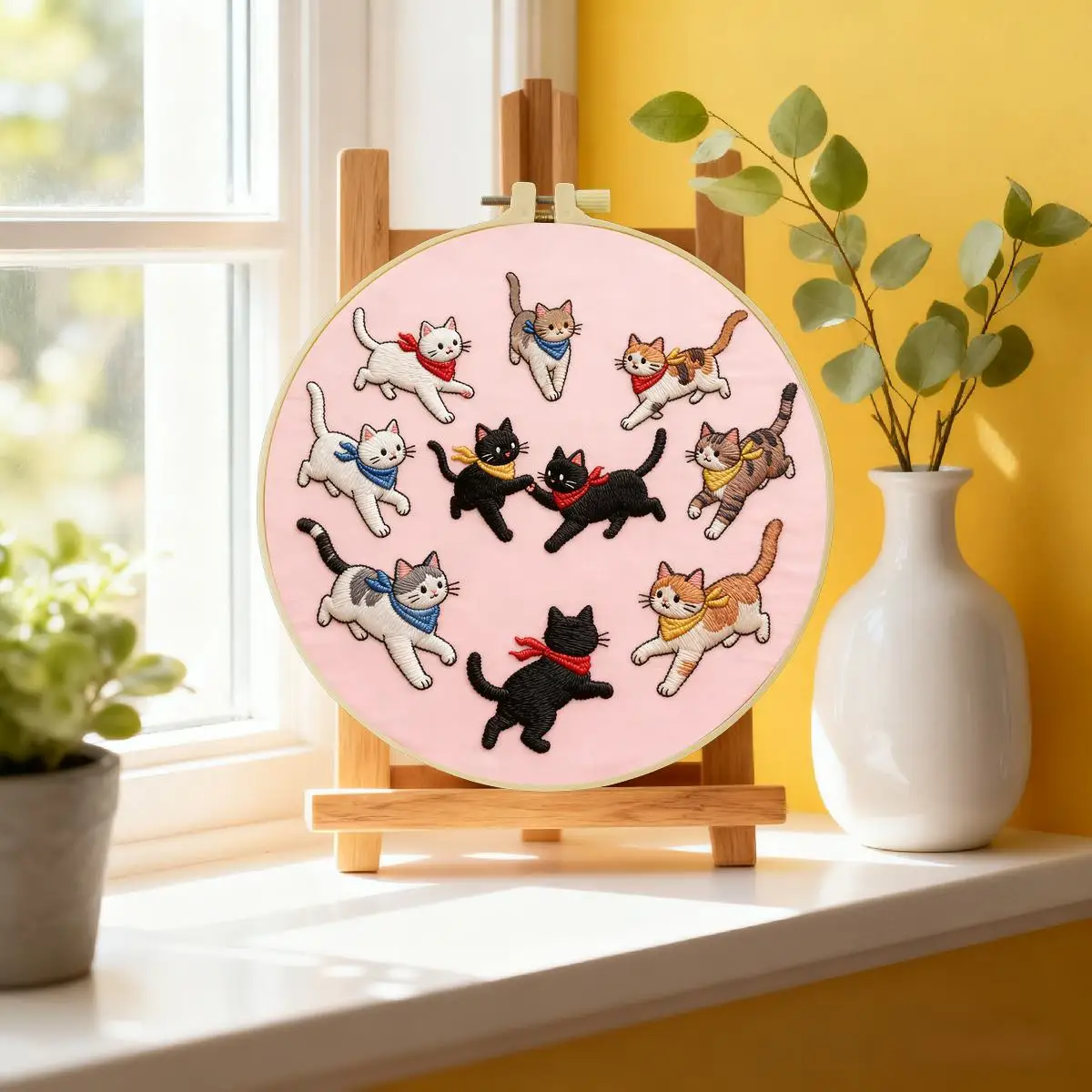 1 Stück 20X20CM/15X15CM 7,87/6,3 Zoll Katzen-Stickerei-Starter-Kit DIY-Kit DIY-Stickerei-Set Handarbeiten Malerei – Detail 5