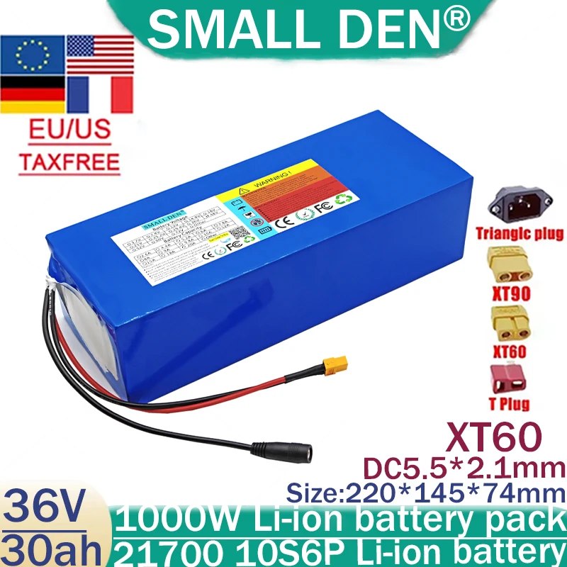 New 36V 30ah lithium battery pack 21700 10S6P 42V with 1000W high-power tool backup battery BMS protection for off-road vehicles