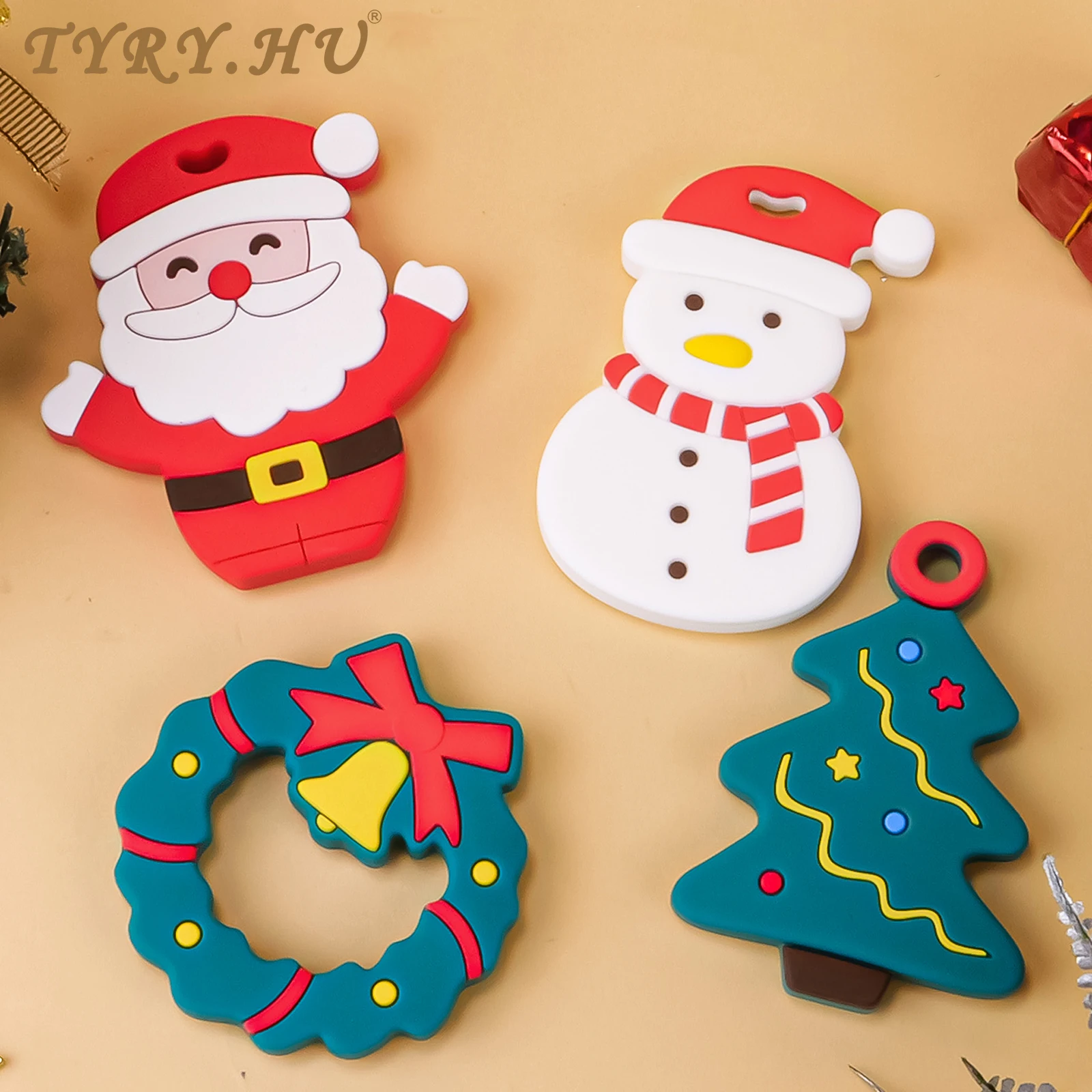 TYRY.HU 1pcs Christmas Tree Teether Christmas Teether Toys Children Sensory Teething Toys Baby Silicone Teether Santa Claus