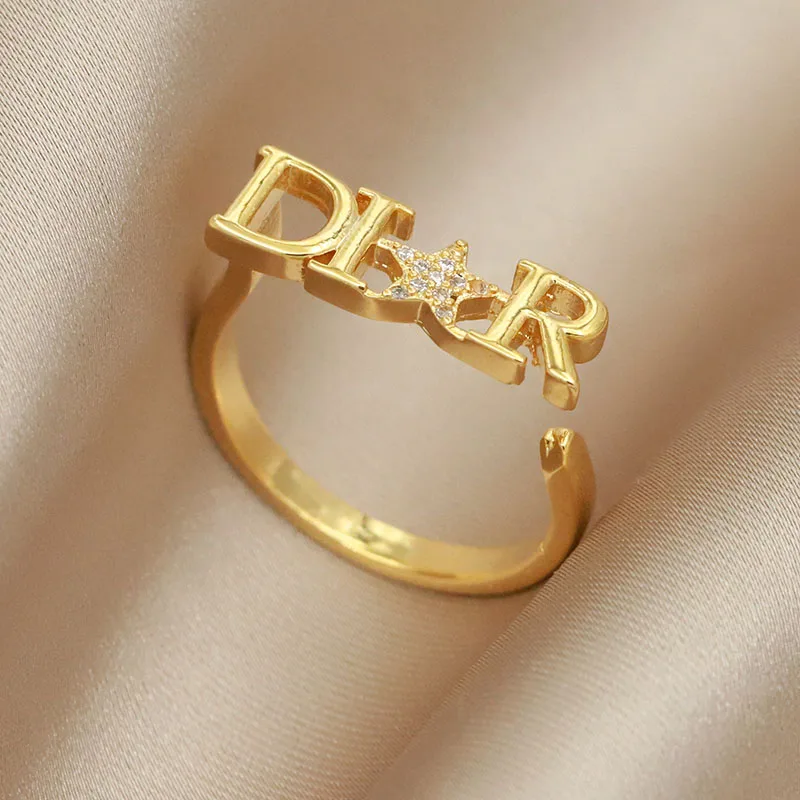 Delicate Crystal Letter D Adjustable Rings for Women Fashion Brand Jewelry Wedding Rings Party Gift Accessories