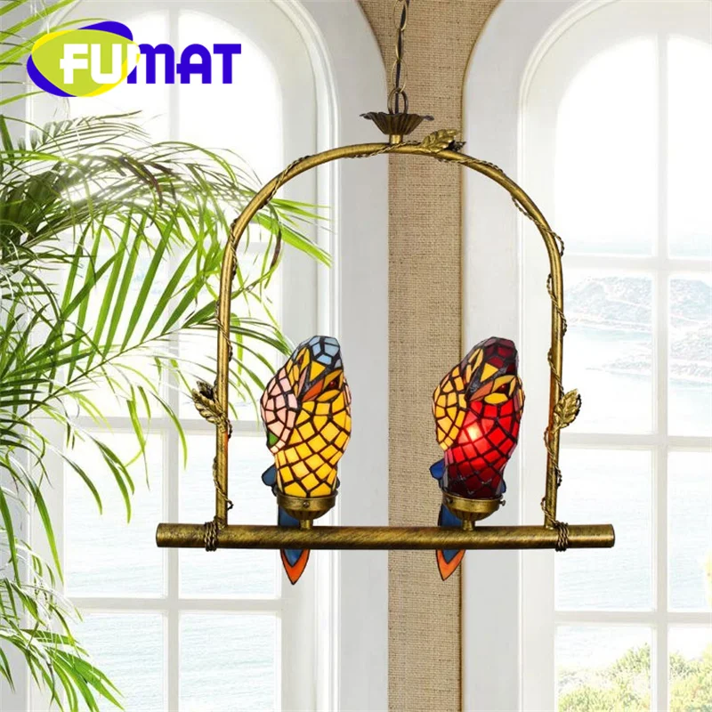 

FUMAT Tiffany style stained glass Vintage Bird Parrot Chandelier Hotel Villa Living Room Dining Room hallway balcony LED decor