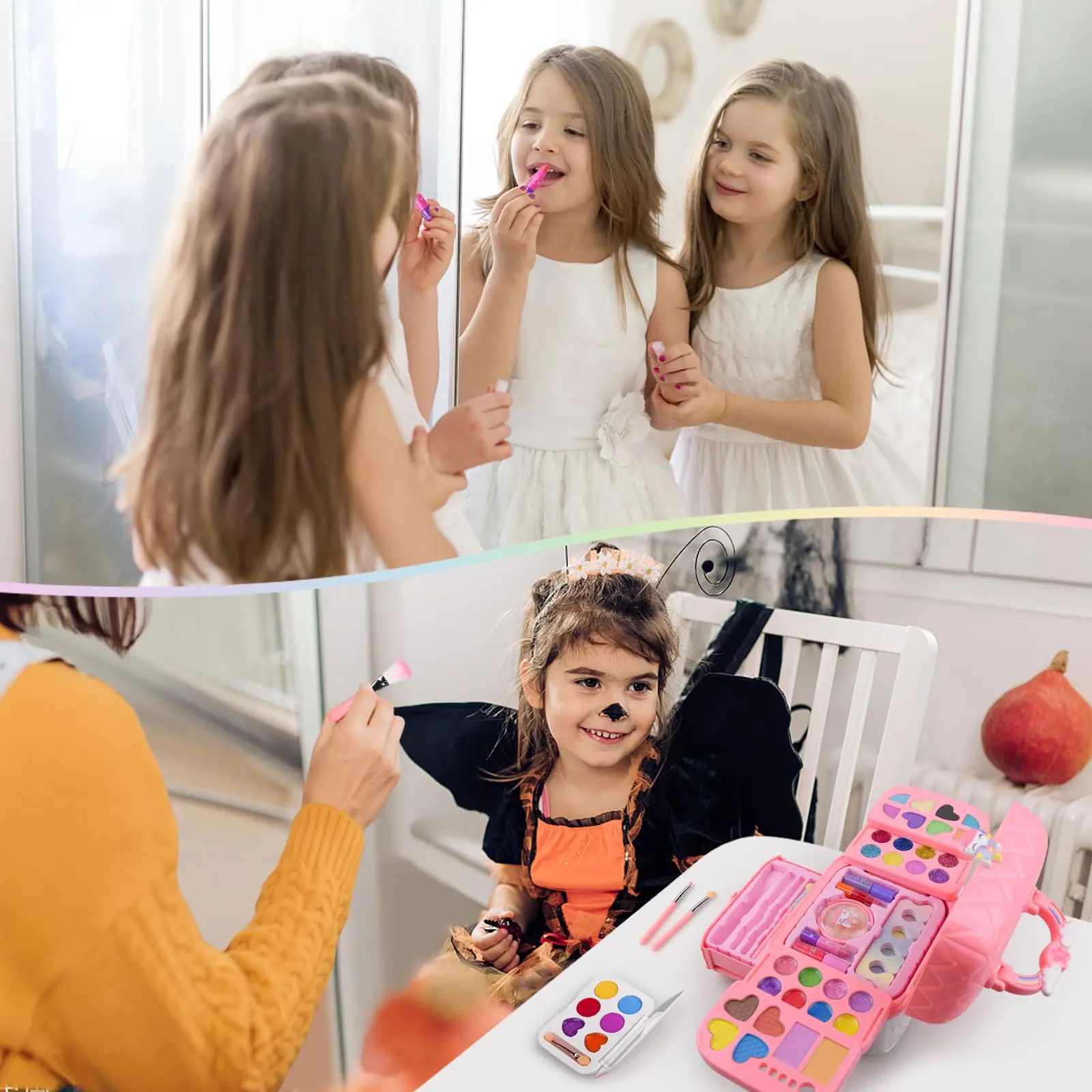 80 PCS Kids Makeup Kit for Girls 5 6 7 8 Years Old, Unicorn Girls Toy for Little Girls Birthday, Princess Dolls Dress Up Toy for