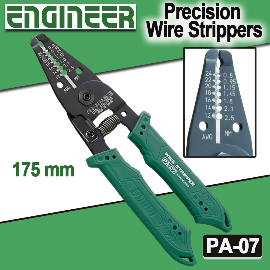 ENGINEER PA-07 Professional Precision Wire Strippers for Thin Wire (AWG24 - AWG12) Spring loaded Comfortable Handles