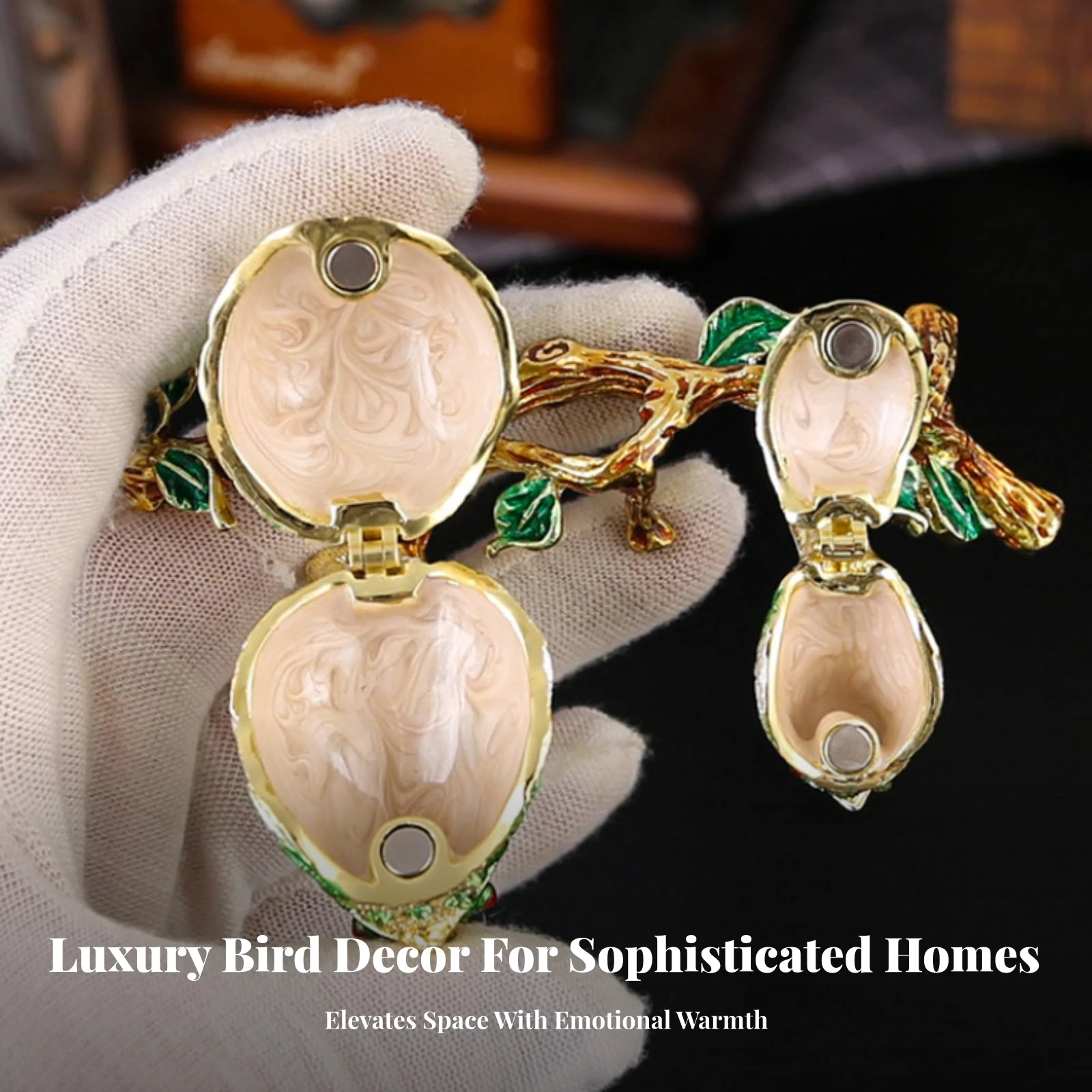 Home Decor Accent Rhinestone Bird Keepsake Box Tabletop Enamel Bird Figurine Box Small-Item Storage