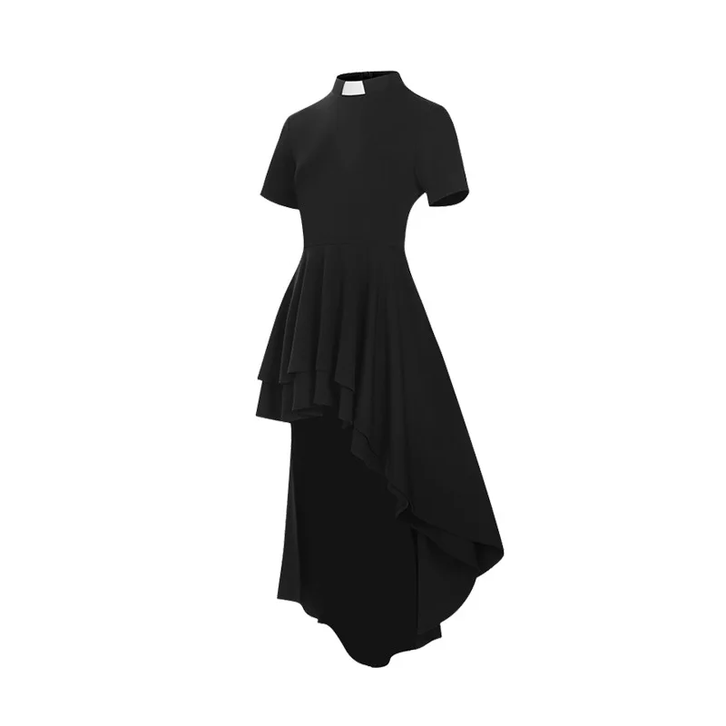 Clergy Women Dress Catholic Church Priest Tab Collar Dress Black Mass Pastor Costumes