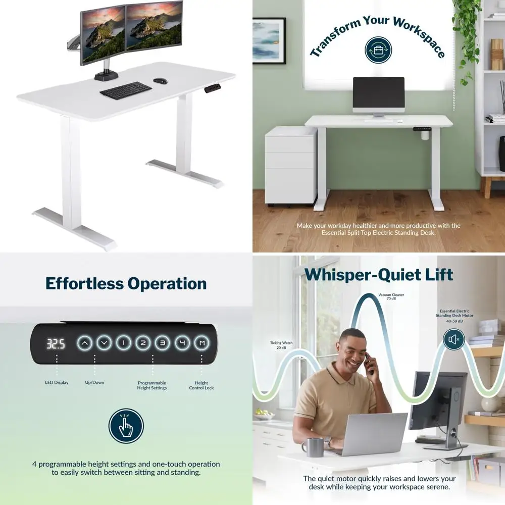 Electric Standing Desk 48x24 for Home Office - Sit-Stand Desk with 4 Memory Heights, 2-Piece Laminate Wood, Ergonomic Workspace