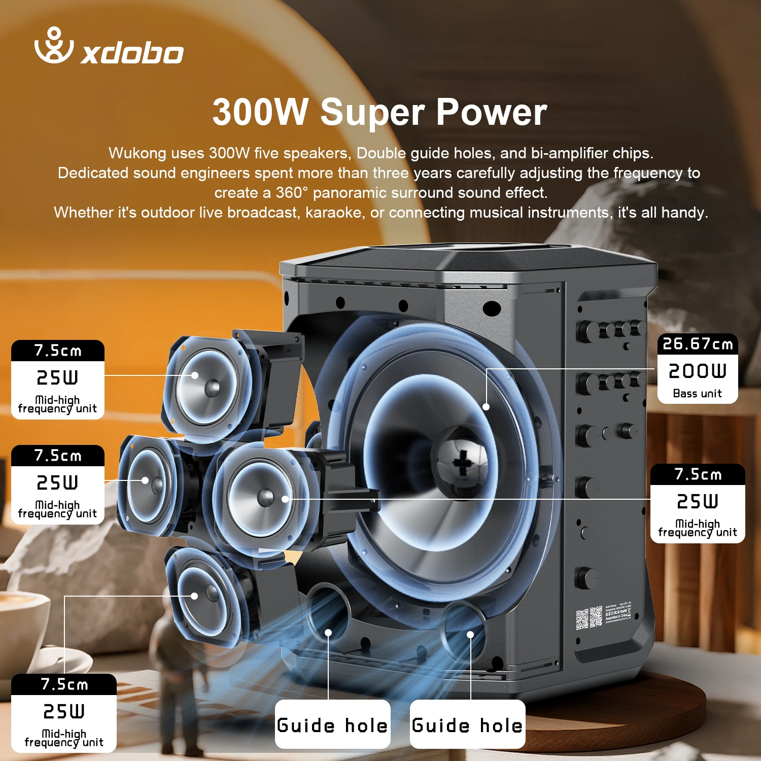 XDOBO WUKONG 300 واط مكبر صوت عالي الطاقة كاريوكي مع 2 ميكروفون محمول سماعة لاسلكية تعمل بالبلوتوث المتكلم في الهواء الطلق صندوق الصوت البث المباشر الصوتي