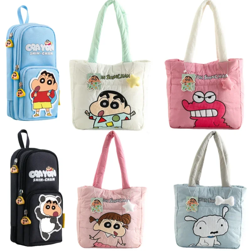 Crayon Shin-chan Shoulder Bag Cotton Backpack Student Lunch Pack Travel Tote Bag Three-dimensional Keychain Pendant Holiday Gift