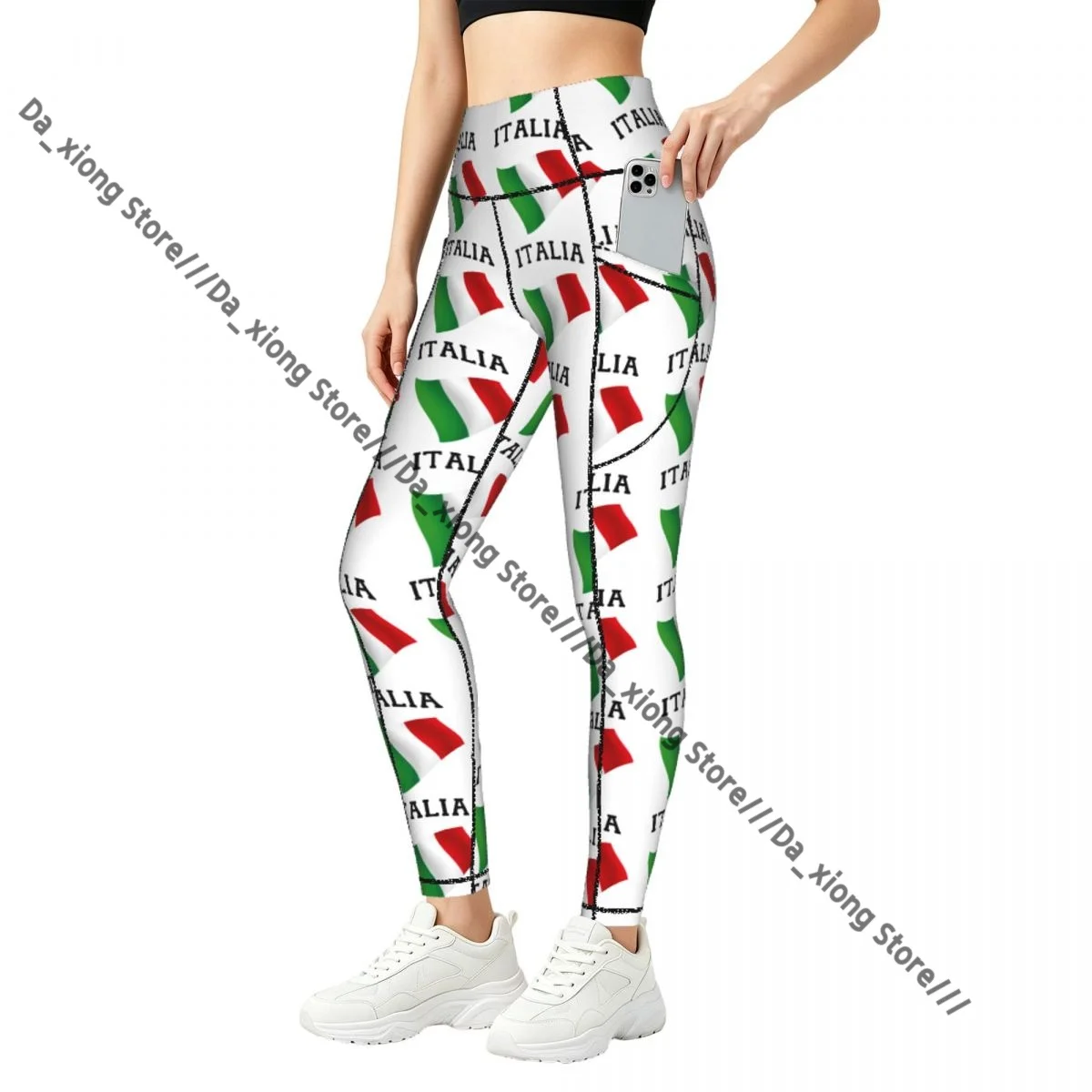 Casual Ladies Yoga Leggings Italian Flag High Waist Outdoor Jogging Pants
