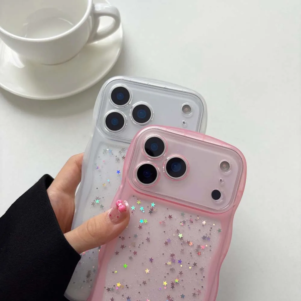 آيفون 17 الهواء 17 برو ماكس 17 برو آيفون 17 حافظة لطيف واضح بالتنقيط الغراء ستار شل مجعد موجة الهجين للصدمات غطاء ناعم Funda #4