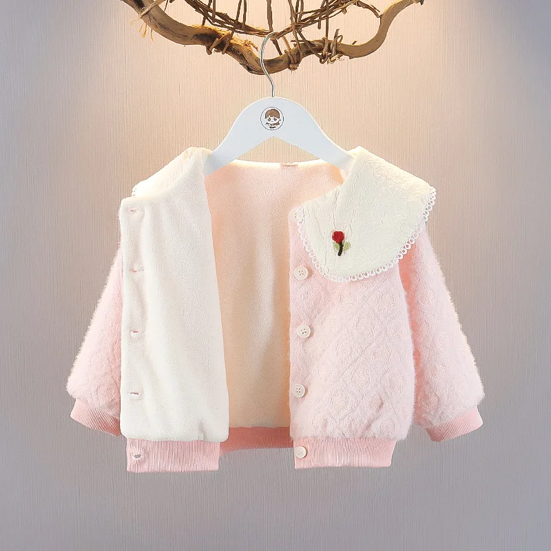 1-4 Years Girls Winter Clothing Jacket Thickened Fleece-Lined Fashionable Small Coat Baby Girl Sweet Cute Top Clothes for Babies