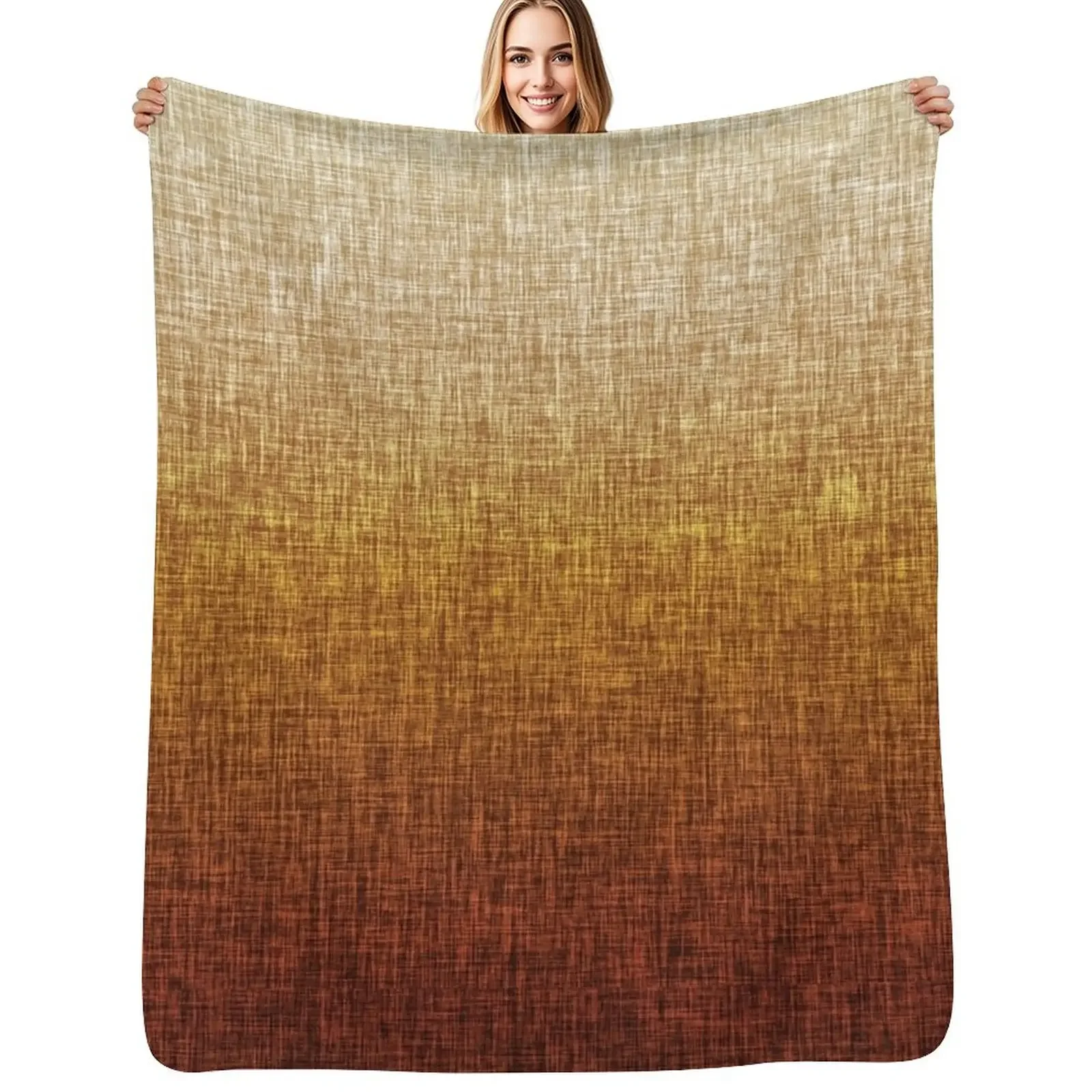 

Ombre Burnt Orange Yellow Tan Crosshatch Pattern Throw Blanket Bed linens Plush christmas decoration Blanket