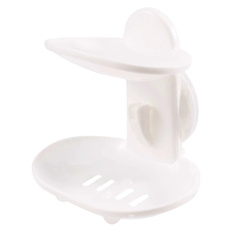 

A46T Double Soap Dish Strong Suction Soap Holder Cup Tray for Shower Bathroom (White)