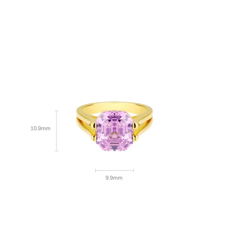 ZOCA 925 Sterling Silver Amethyst Rings for Women 18K Gold Plated Purple CZ Crystal Resizable Ring Fine Jewelry