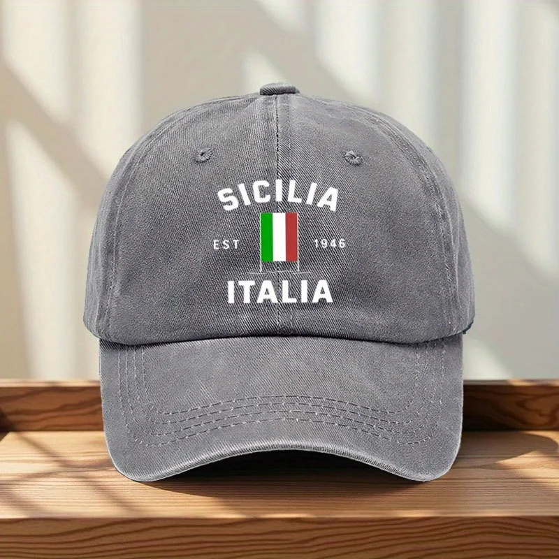 Gorra de béisbol con bandera italiana para hombre, color granate, Sicilia EST 946, ligera y transpirable, para viajes, playa, herencia siciliana