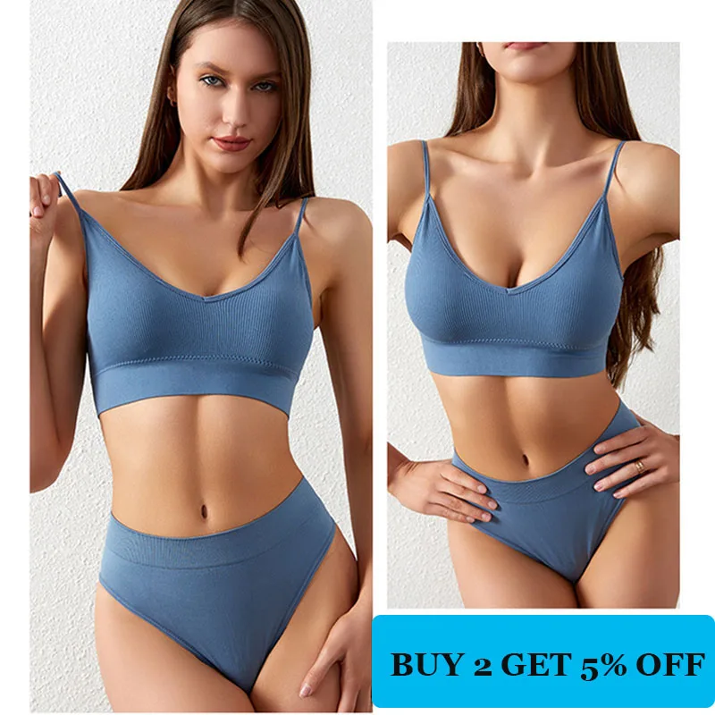 2023 New Trendy Backless Push Up Underwear Set Women Seamless Bra Set Sexy G-String Female Soft 2pcs Wireless Lingerie Sets